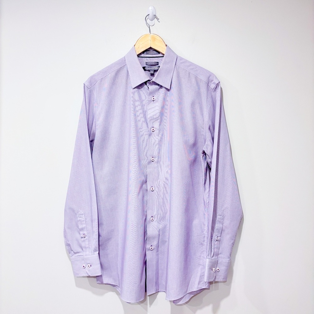 BOULEVARD CLUB Purple Dress Shirt Striped Button‎ Down Office Casual *